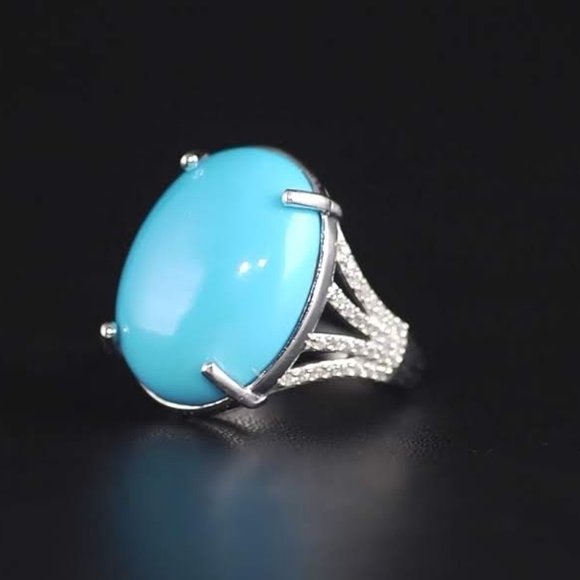 NEW Premium Arizona Sleeping Beauty Turquoise & Zircon Ring Size 6 - Picture 2 of 14